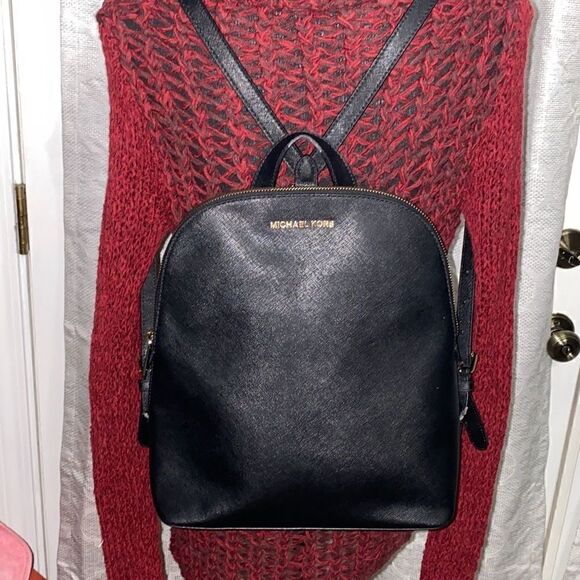 MICHAEL KORS Cindy Large Saffiano Leather Backpack Black - Picture 1 of 13